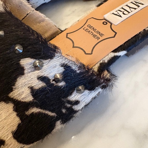 MYRA Cowhide Hair-On Leather Studded Mule Slides Size‎ 7 Western Boho Flats - Picture 4 of 15